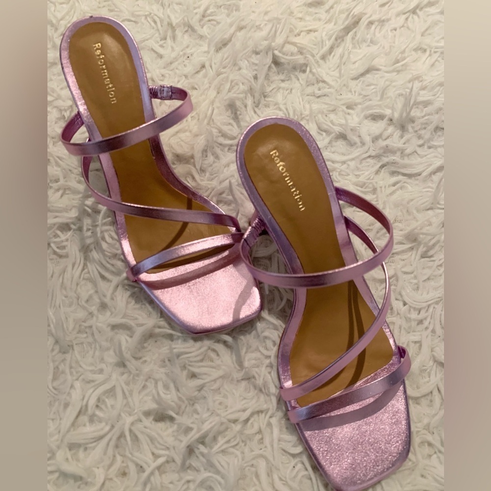 Reformation Miranda Asymmetrical High Heel pink pearl NWT - Picture 2 of 7